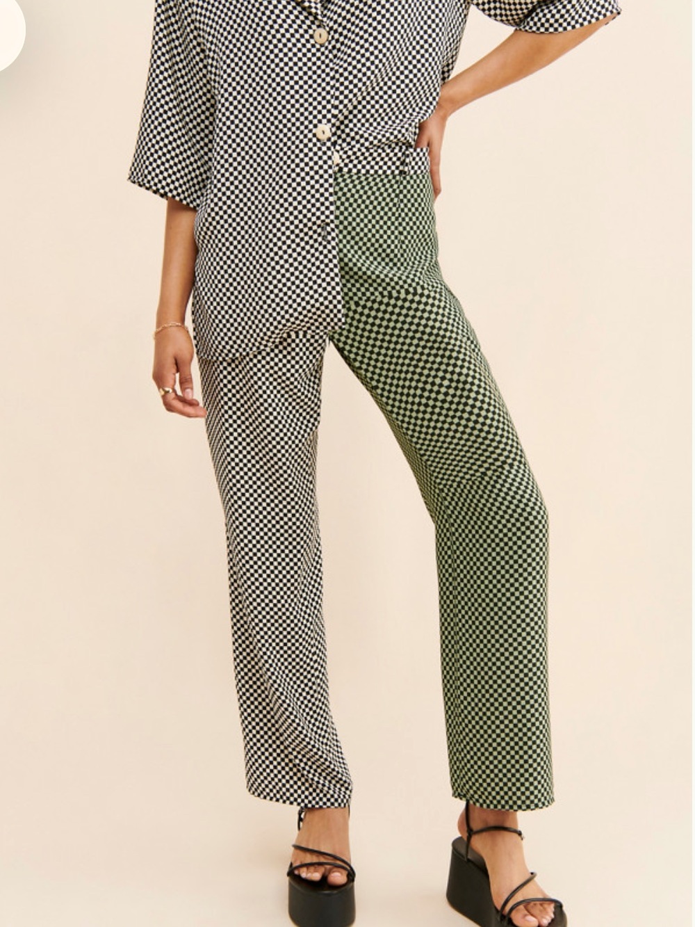 Lisa Says Gah Dane Two-Toned Checkered Print Trousers